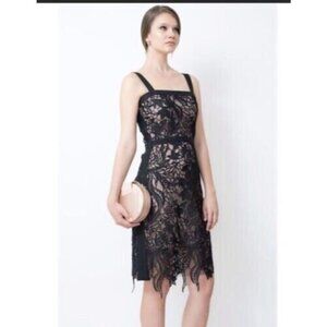 Minan Wong Dress 2 XS Black Nude Lace Stretch Sheath Cruise Party Wedding